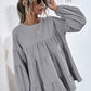 Bohemian Round Neck Dropped Shoulder Tiered Blouse