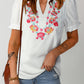 Boho Embroidered Notched Neck Flounce Sleeve Top