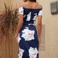 Printed Off-Shoulder Split Midi Dress