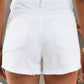 Mid-Rise White Frayed Hem Distressed Denim Shorts with Pockets