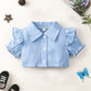 Little Girls - Big Girls Bohemian Ruffle Shoulder Shirt and Butterfly Applique Skirt Set