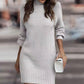 Bohemian Ribbed Mock Neck Lantern Sleeve Sweater Dress