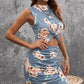 Summer Print Cutout Ruched Twist Front Mini Dress