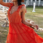 Davina Tie-Shoulder Decorative Button V-Neck Dress