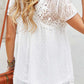 Boho Swiss Dot Lace Trim Puff Sleeve Blouse