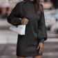 Bohemian Ribbed Mock Neck Lantern Sleeve Sweater Dress