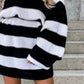 Bohemian Striped Turtleneck Lantern Sleeve Sweater Dress