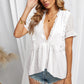 Swiss Dot Deep V Flounce Sleeve Blouse