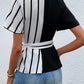 Boho Wrap Black and White Waist Tie Flutter Sleeve Blouse