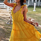 Davina Tie-Shoulder Decorative Button V-Neck Dress