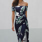Printed Off-Shoulder Split Midi Dress
