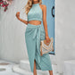 Sleeveless Crop Top and Tied Wrap Skirt Set