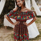 Carrie Bohemian Print Off-Shoulder Strapless Knee Length Dress