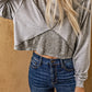 Bohemian Exposed Seam Round Neck Long Sleeve Cropped Top