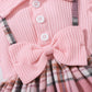 Little Baby Girl Plaid Collared Bow Detail Dress