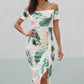 Printed Off-Shoulder Split Midi Dress