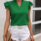 Bright Green Boho Notched Neck Butterfly Sleeve Blouse
