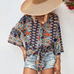 Beverly Paisley Boho Tie Hem V-Neck Three-Quarter Sleeve Blouse