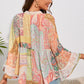 Boho Paisley Printed Colorblock Lace Trim Buttoned Blouse