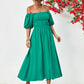 Hillary Boho Off the Shoulder Balloon Sleeve Midi Dress