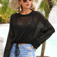 Drawstring Hem Round Neck Cropped Sweater Top
