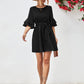 Charlie Round Neck Tie Belt Flounce Sleeve Dress