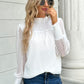 Bohemian White Swiss Dot Smocked Mock Neck Blouse