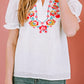 Boho Embroidered Notched Neck Flounce Sleeve Top