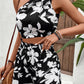 Black and White Floral One-Shoulder Cropped Tank and Shorts Set