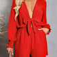 Brianna Tied Flounce Sleeve Plunge Romper