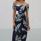 Printed Off-Shoulder Split Midi Dress
