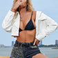 Boho Cropped Collared Neck Raw Hem Denim Jacket