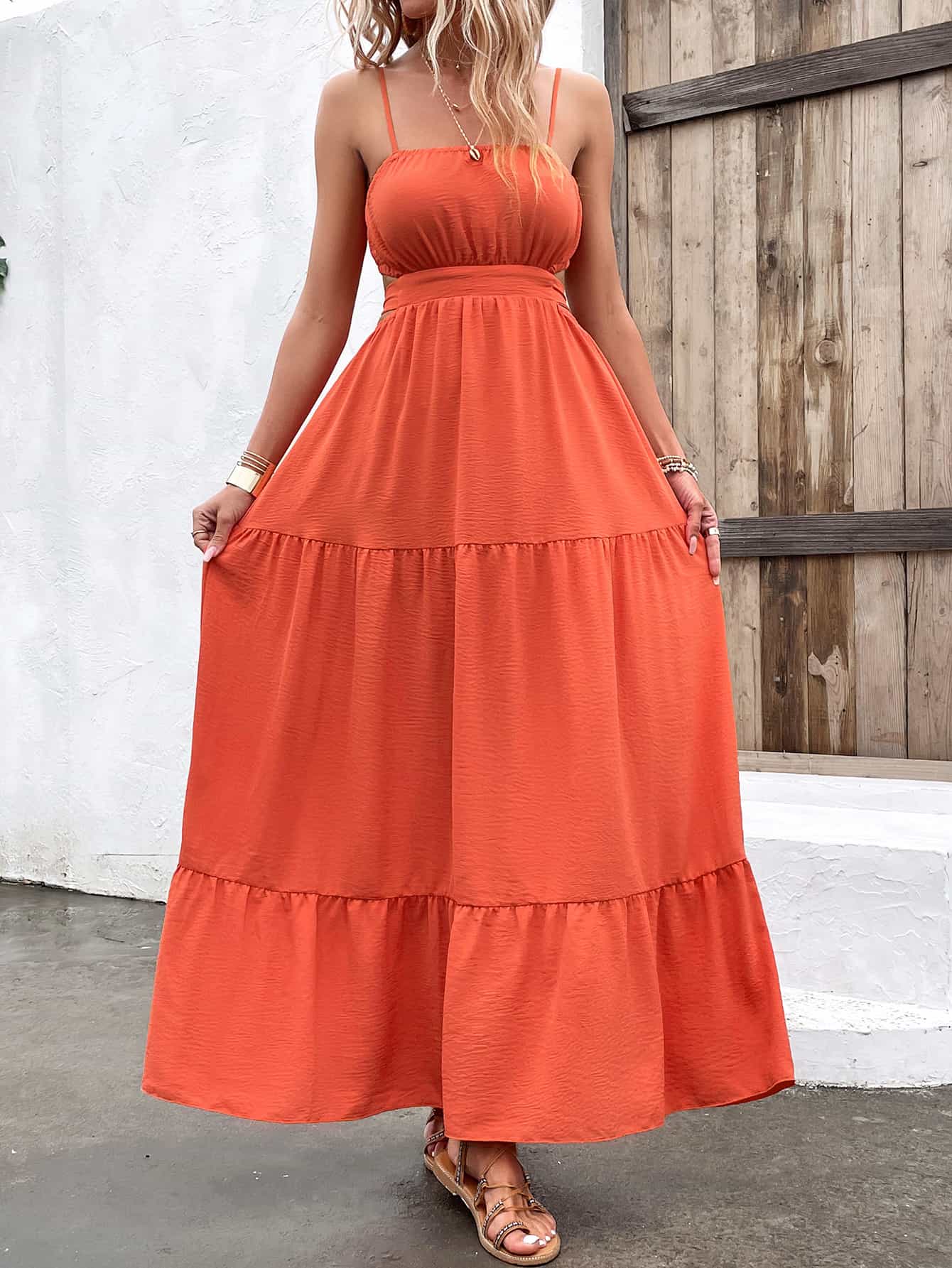 Courtney Boho Spaghetti Strap Cutout Tie Back Maxi Dress
