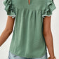 Boho Pleated Detail Flutter Sleeve Blouse