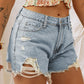 Distressed Mid-Rise Light Denim Shorts