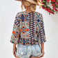 Beverly Paisley Boho Tie Hem V-Neck Three-Quarter Sleeve Blouse