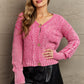 Boho Heyson Brand Soft Focus Wash Cable Knit Cardigan in Fuchsia