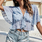 Swiss Dot Tied Flutter Sleeve Cropped Top