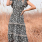 Romantic Flowers Ruffle Sleeves Boho Modern Tiered Maxi Dress