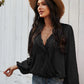 Black Boho Swiss Dot Balloon Sleeve Top