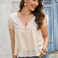 Bohemian Deep V-Neck Frill Trim Babydoll Blouse