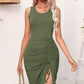 Bianca Boho Drawstring Ruched Slit Sleeveless Dress