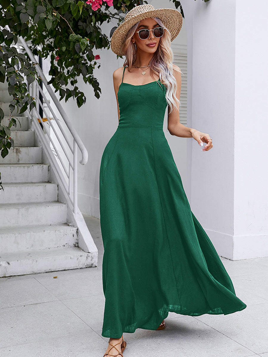 Fall In Love Bohemian Spaghetti Strap Lace Up Maxi Dress