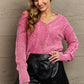 Boho Heyson Brand Soft Focus Wash Cable Knit Cardigan in Fuchsia