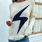 Boho Distressed Lightning Bolt Graphic Sweater