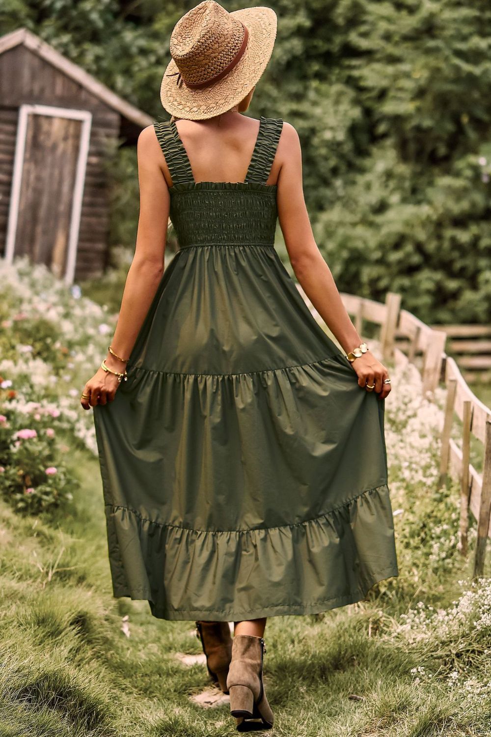 Harriet Boho Smocked Square Neck Tiered Dress