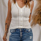 Bohemian Lace Strap Smocked V-Neck Buttoned Tank Top