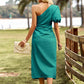 Bali Bohemian Chic One-Shoulder Gathered Detail Slit Dress