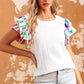 Bohemian Multicolored Flutter Sleeve Round Neck Blouse