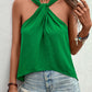 Green Ruched Grecian Sleeveless Blouse